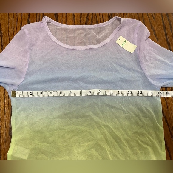 Aerie Mesh Long Sleeved Crop Top Purple Blue Yellow Ombré Womens Large NWT - Picture 2 of 7